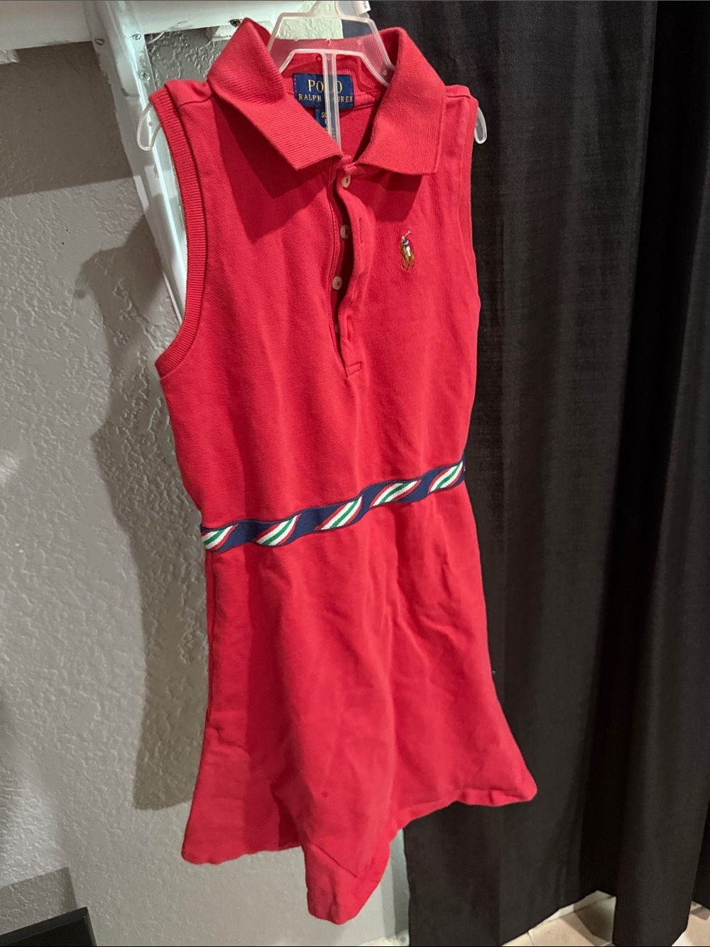 Polo by Ralph Lauren Red Sleeveless Polo Dress with Striped Waistband